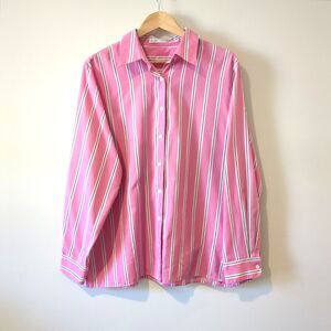Foxcroft Pink Black & White Striped Button Down Dress Shirt Size XL